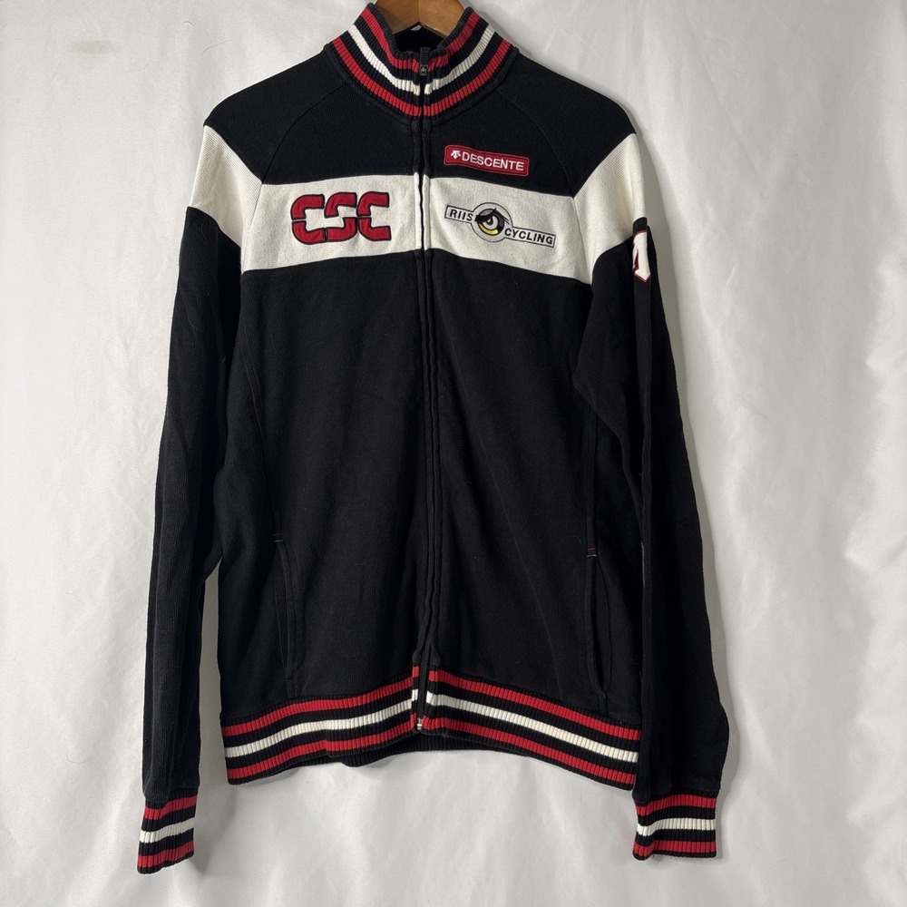 Vtg Descente CSC Riis Cycling Team Full Zip Large Sweater Jacket Embroidered